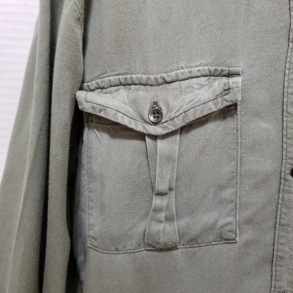 Old Navy top Large 10/12 utility button up twill side split pockets Money Maker - Picture 5 of 15